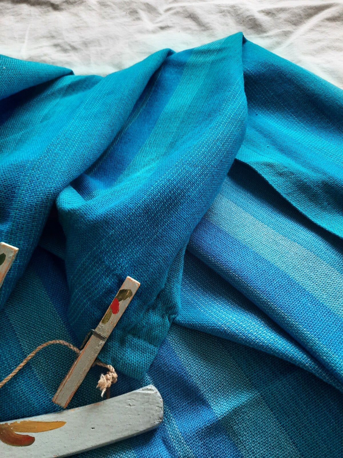 PAIR VINTAGE RETRO TEAL BLUE GREEN STRIPE MIDCENTURY CURTAINS 131cmD 114.5cmW