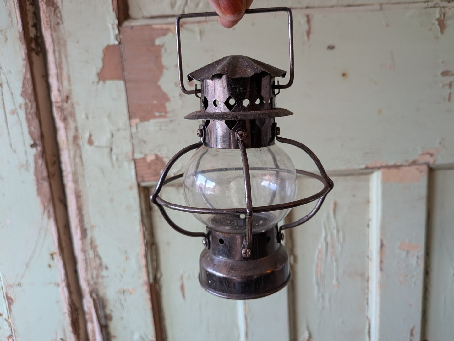 Vtg Style Ships Onion Globe Oil Lamp Frame Cage And Glass Globe Mini Small Light