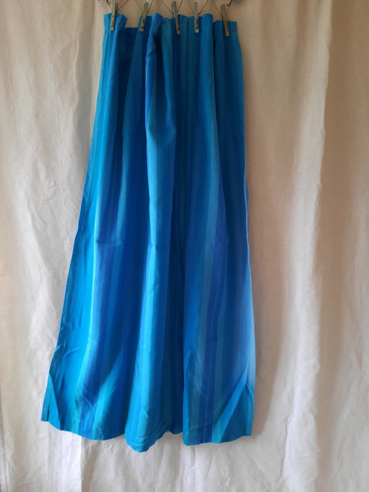 PAIR VINTAGE RETRO TEAL BLUE GREEN STRIPE MIDCENTURY CURTAINS 131cmD 114.5cmW