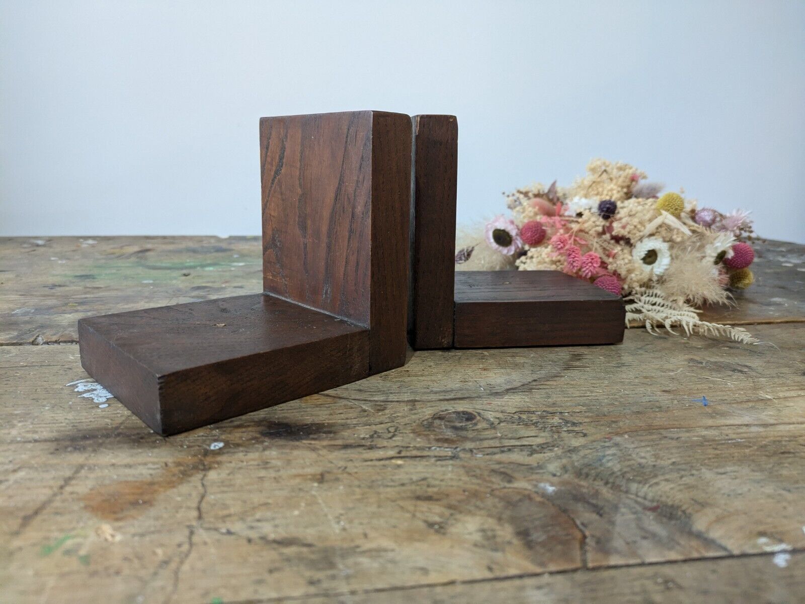 Original Oak Art Deco Antique Bookends Book Ends design vintage pair old vtg