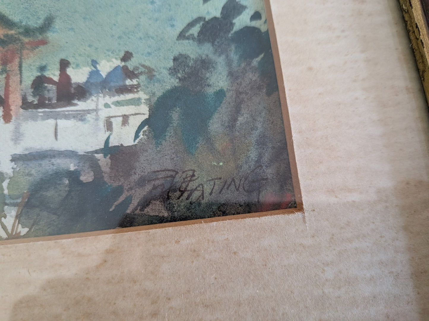 Vintage Traditional Chinese Asian Watercolour Framed Art Painting Pagoda Signed