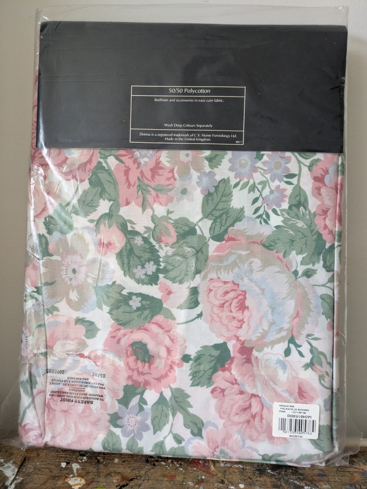 Vintage Dorma Luxury Percale English Rose Ruched Double Valance Sheet BNWT 
