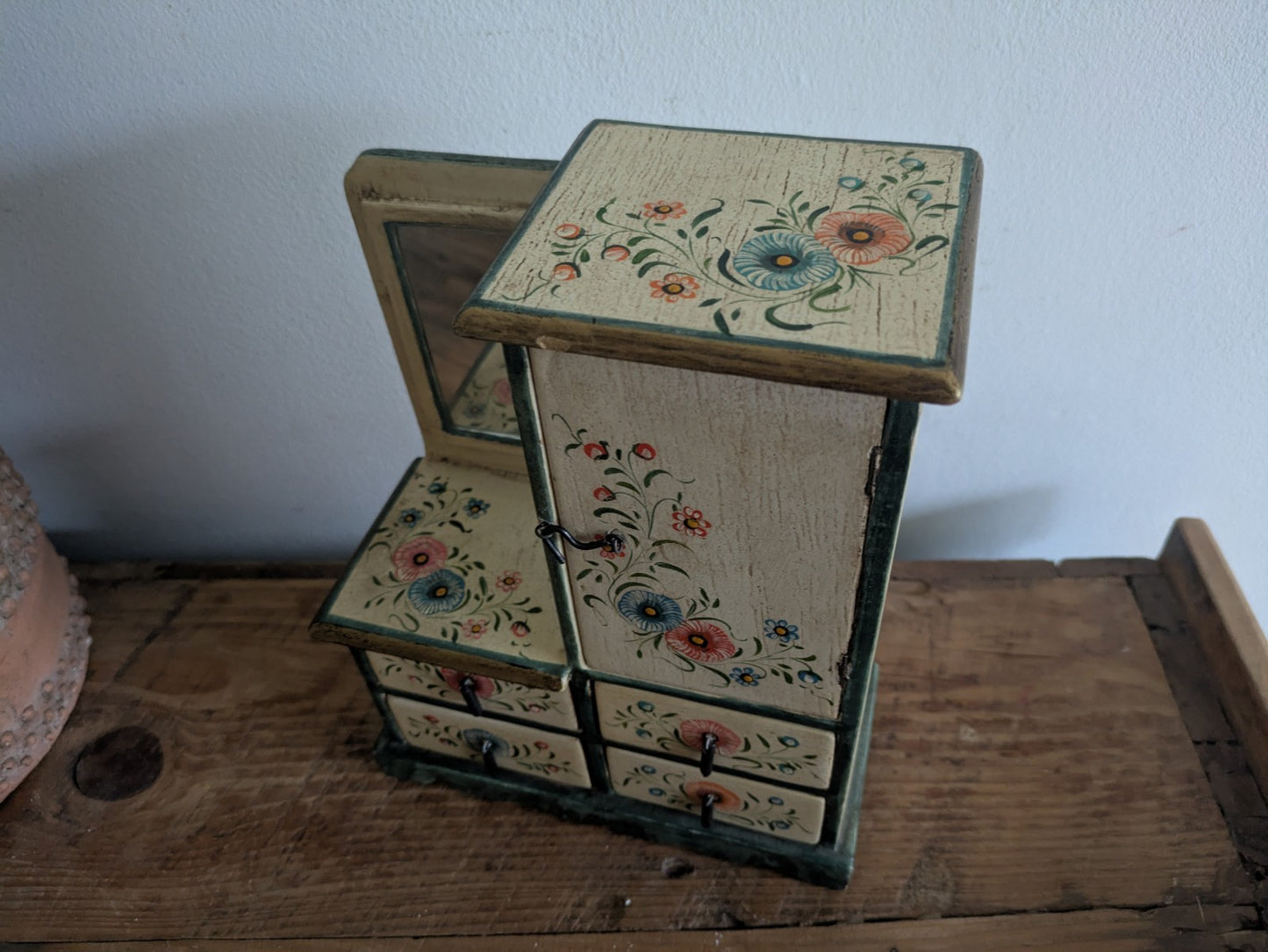 Hand-painted Small Scale Mini Tabletop Cabinet Cupboard Draw Folk Art Furniture