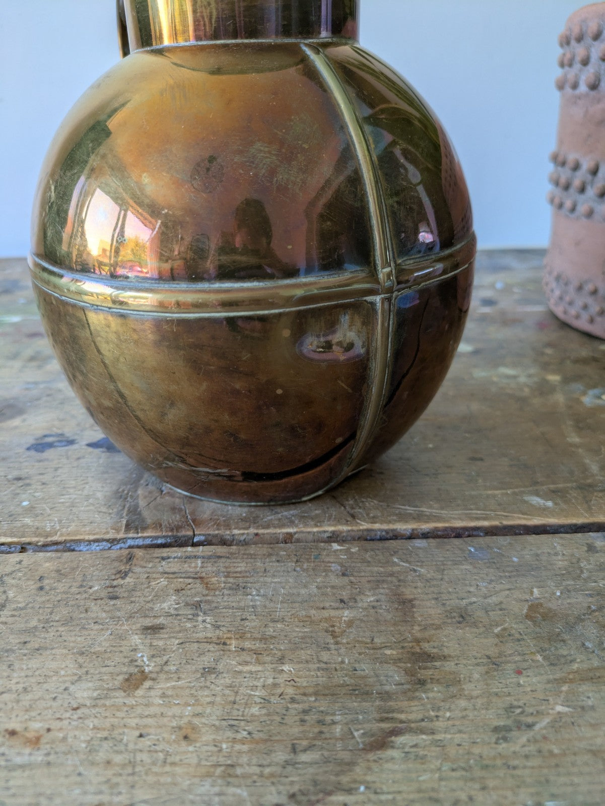 Vintage De La Rue Brass Guernsey Can Milk Jug Globe 22cm H Large Antique Kitchen