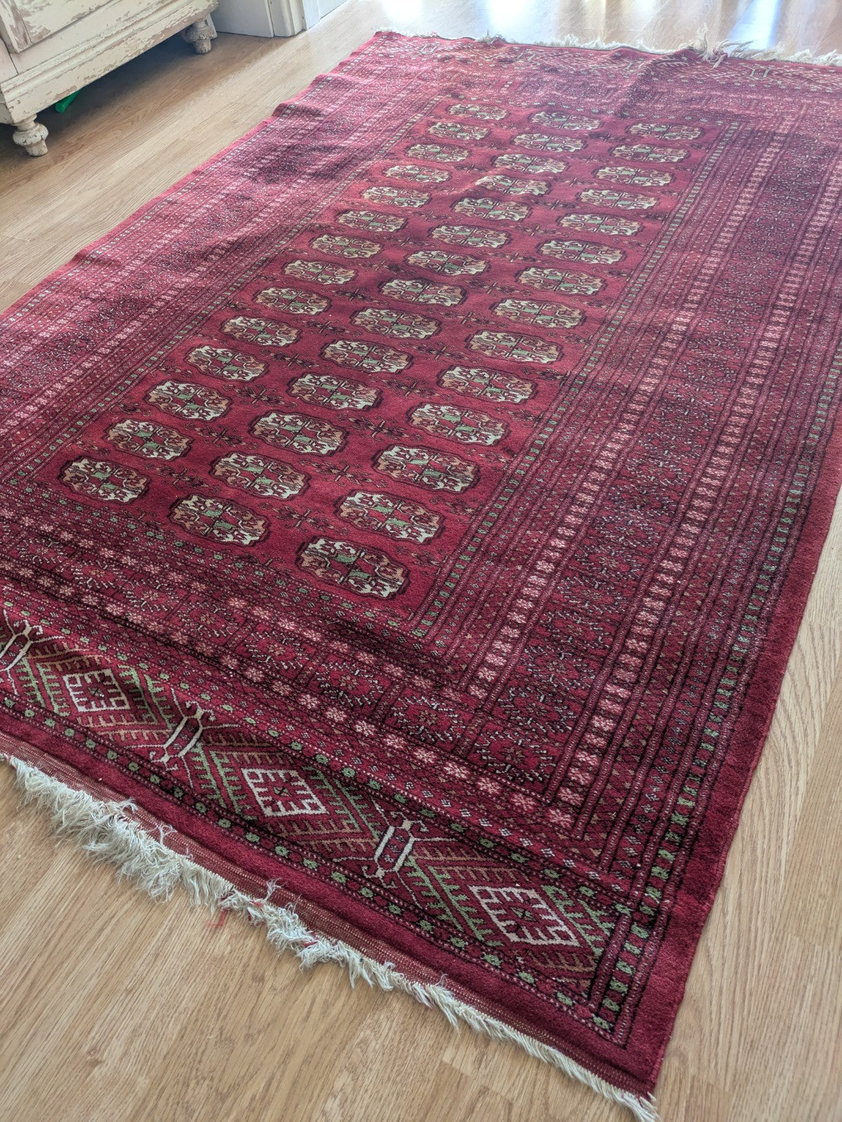 Red Vintage Bokhara Tribal Rug Handmade Afghan Turkmen Mori Gol Oriental Rug Vgc