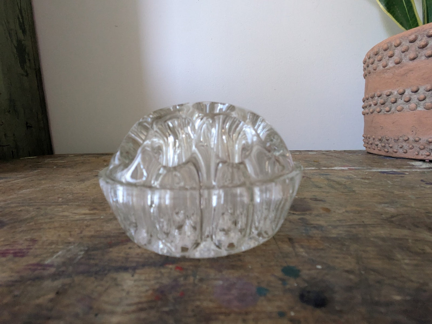 Vintage Glass Flower Frog with 19 Holes Paperweight Decor Florist Clear Vase Old