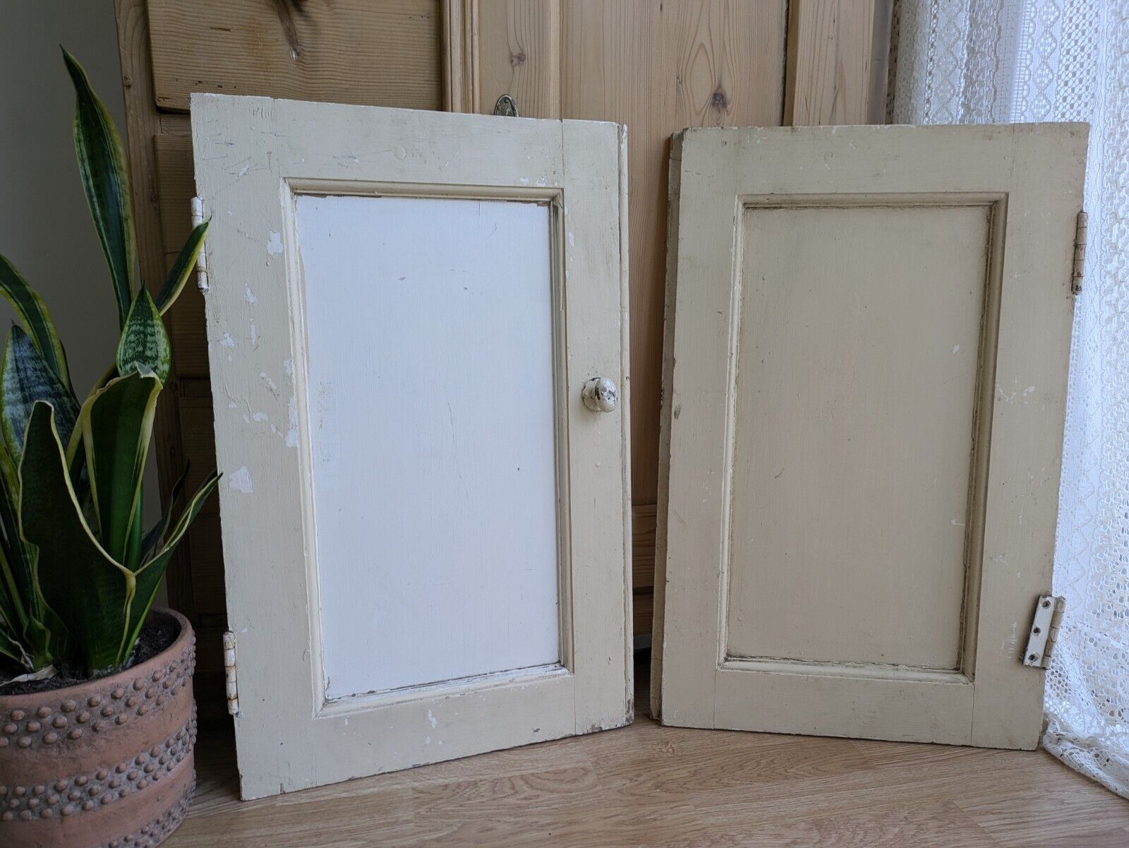 Pair Old Original Antique Victorian Period Cupboard Doors panels chippy paint!!!
