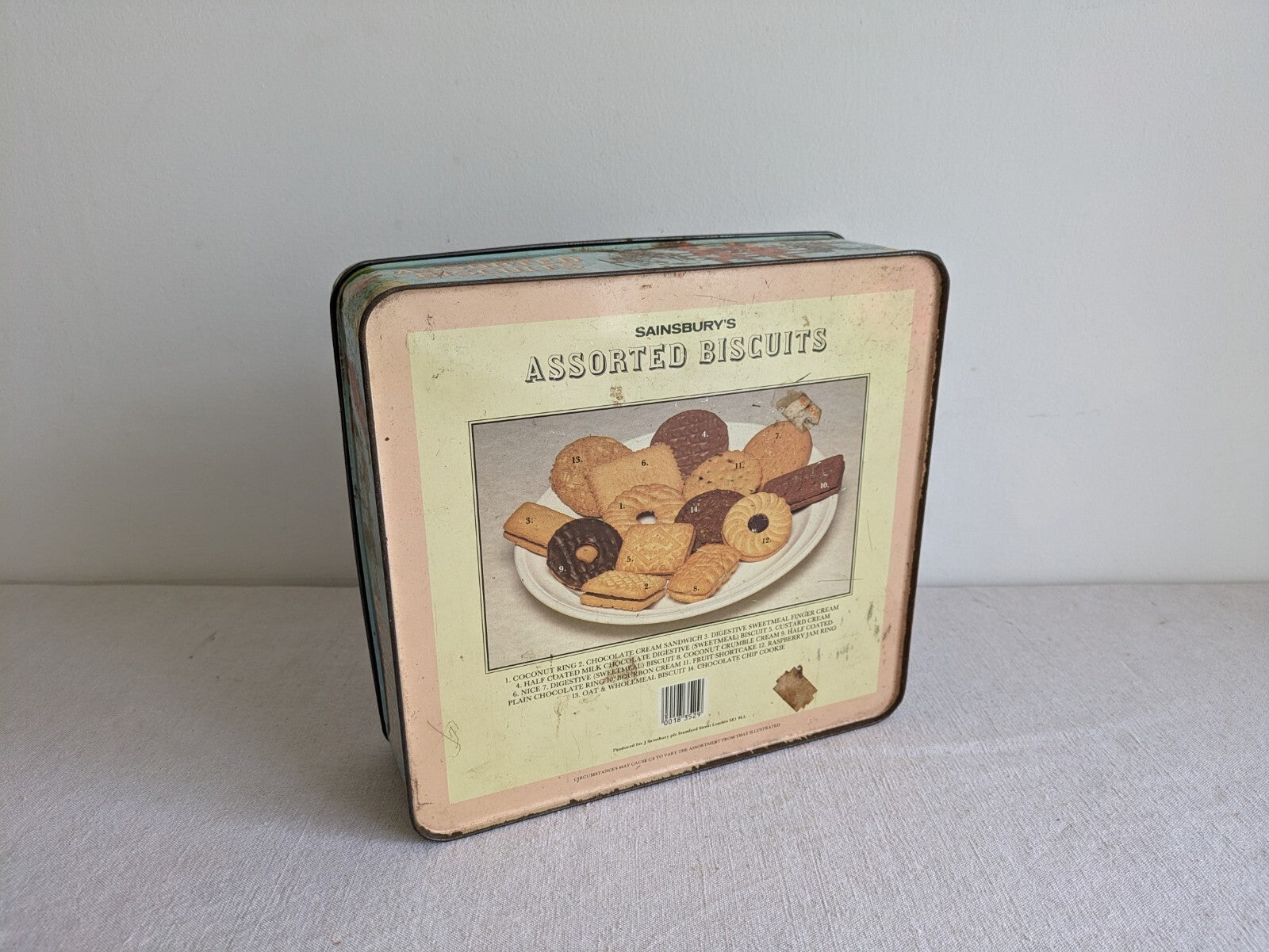 Vintage Sainsbury's Christmas tin Santa Claus Old Original Biscuits Xmas Rare Sq