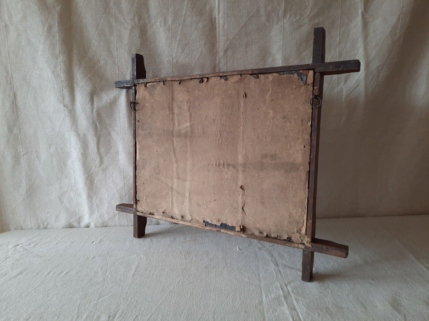 Antique Tramp Art Frame Resby Hall inset wooden rare 19th century oak copper 