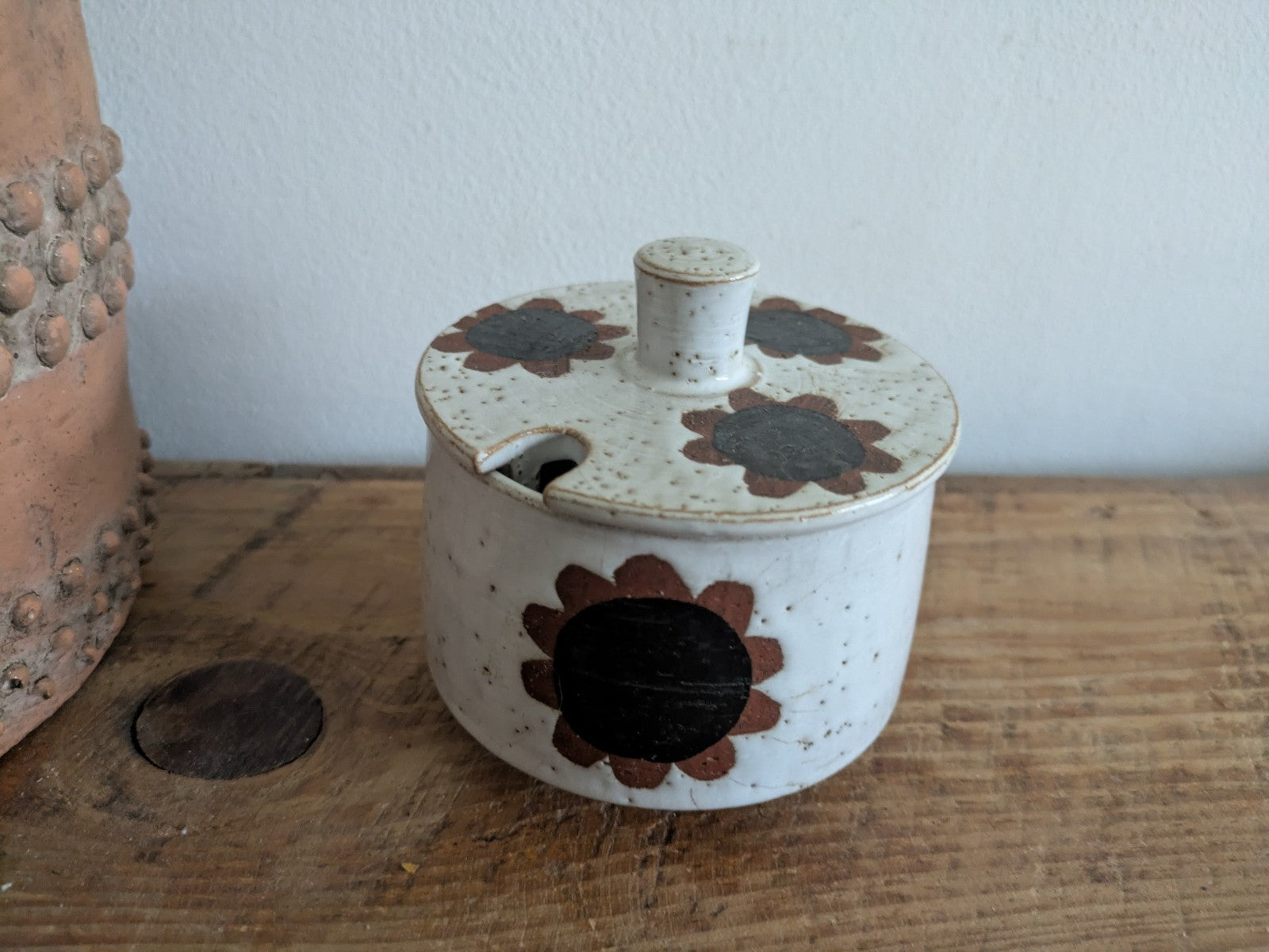 1960s Briglin Studio Pottery Floral Cylinder Pot Lidded Sugar Bowl Sauce Jam Vtg