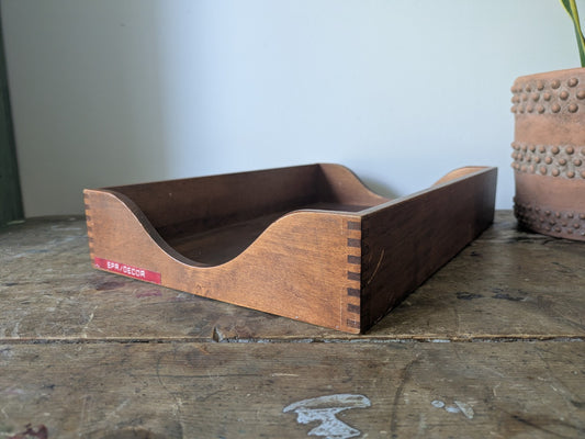 Vintage Wooden Desk Tidy Tray Draw Storage File Box Dove-Tail Joint Inbox Prop