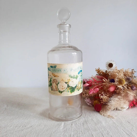 1x Vintage French Large Perfume Savon Au Parfum Glass Bottle France Rare Stopper