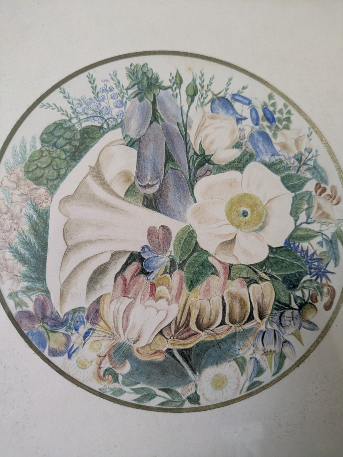 Antique Vintage Floral Watercolour Botanical Framed Garden Bouquet Painting Art