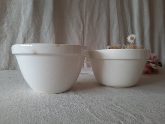 2x VINTAGE Mason Cash Pudding bowl White Retro Stoneware crazed crackle antique!