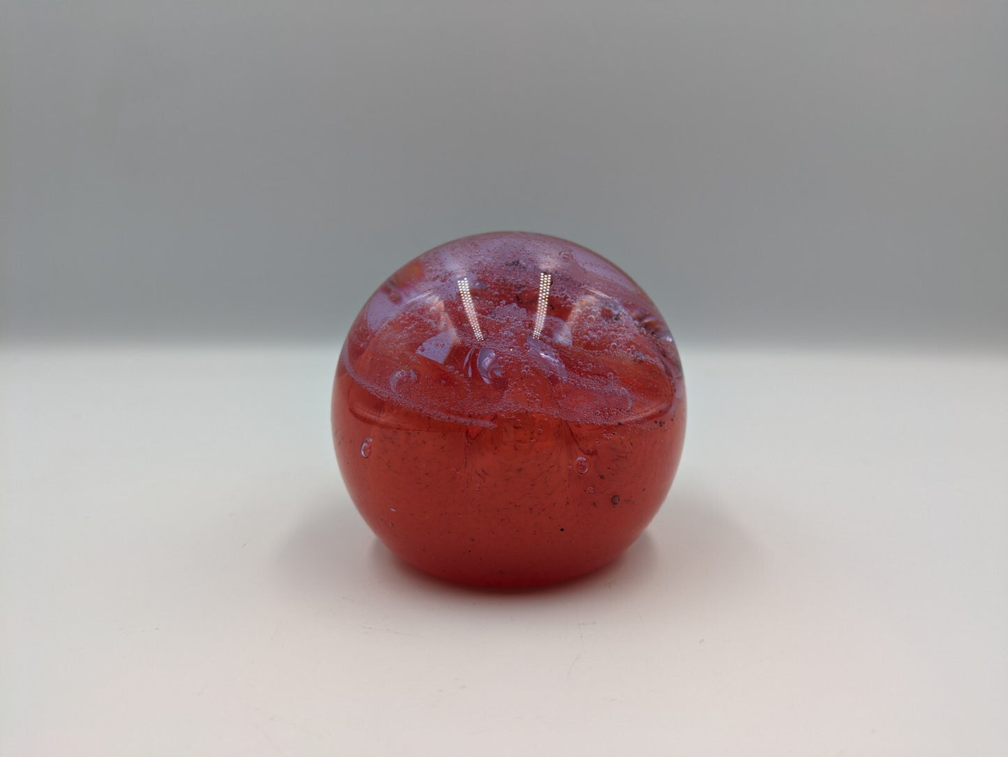 Glass Paperweight Caithness Inferno Scotland Red Ball Controlled Bubbles Purple 