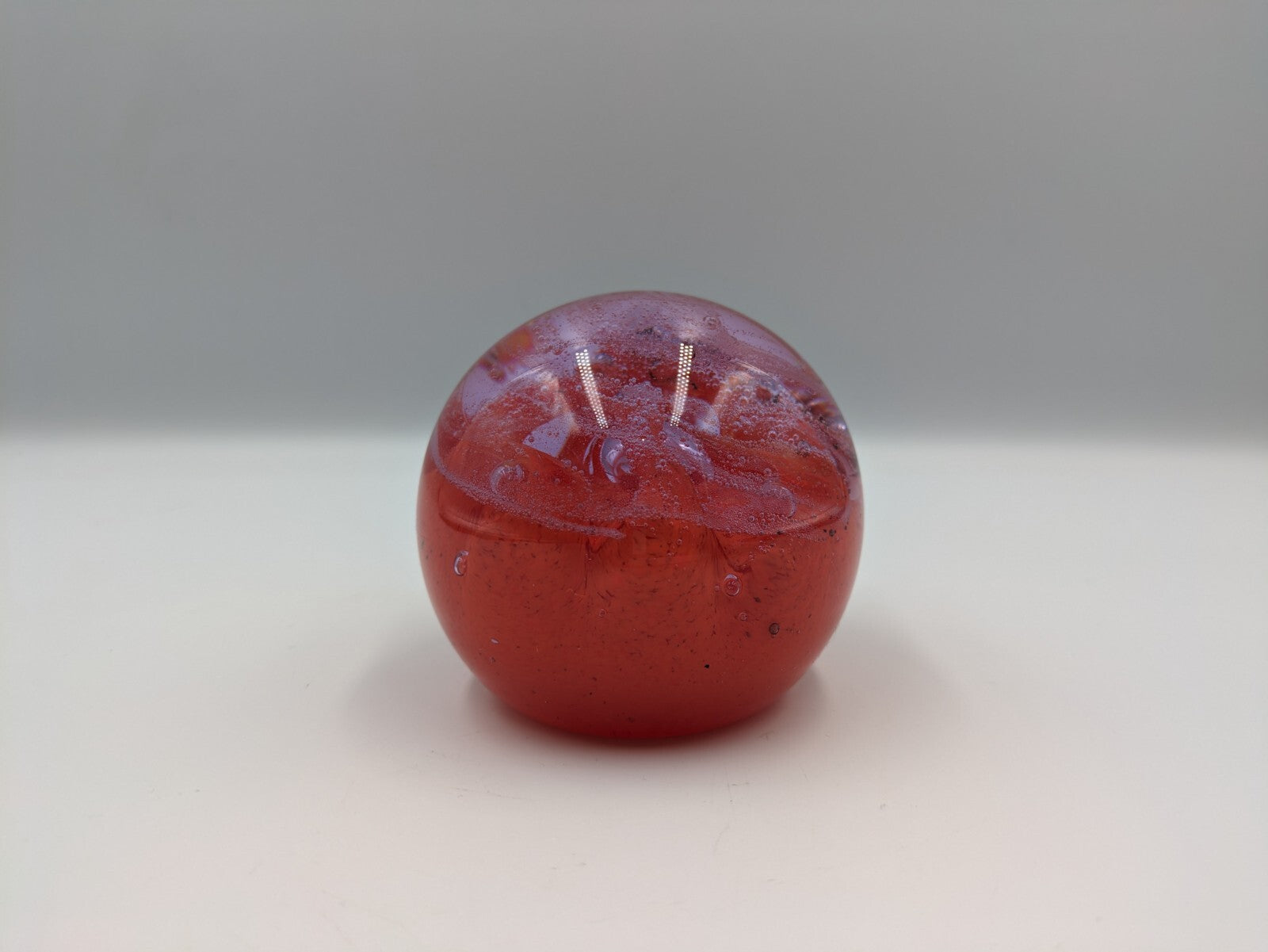 Glass Paperweight Caithness Inferno Scotland Red Ball Controlled Bubbles Purple 