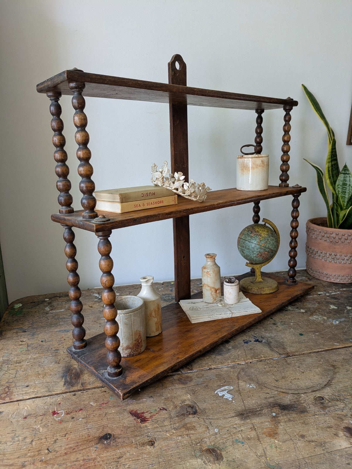 Antique Victorian French Console Shelves Whatnot Shelves with Bobbin Spindles