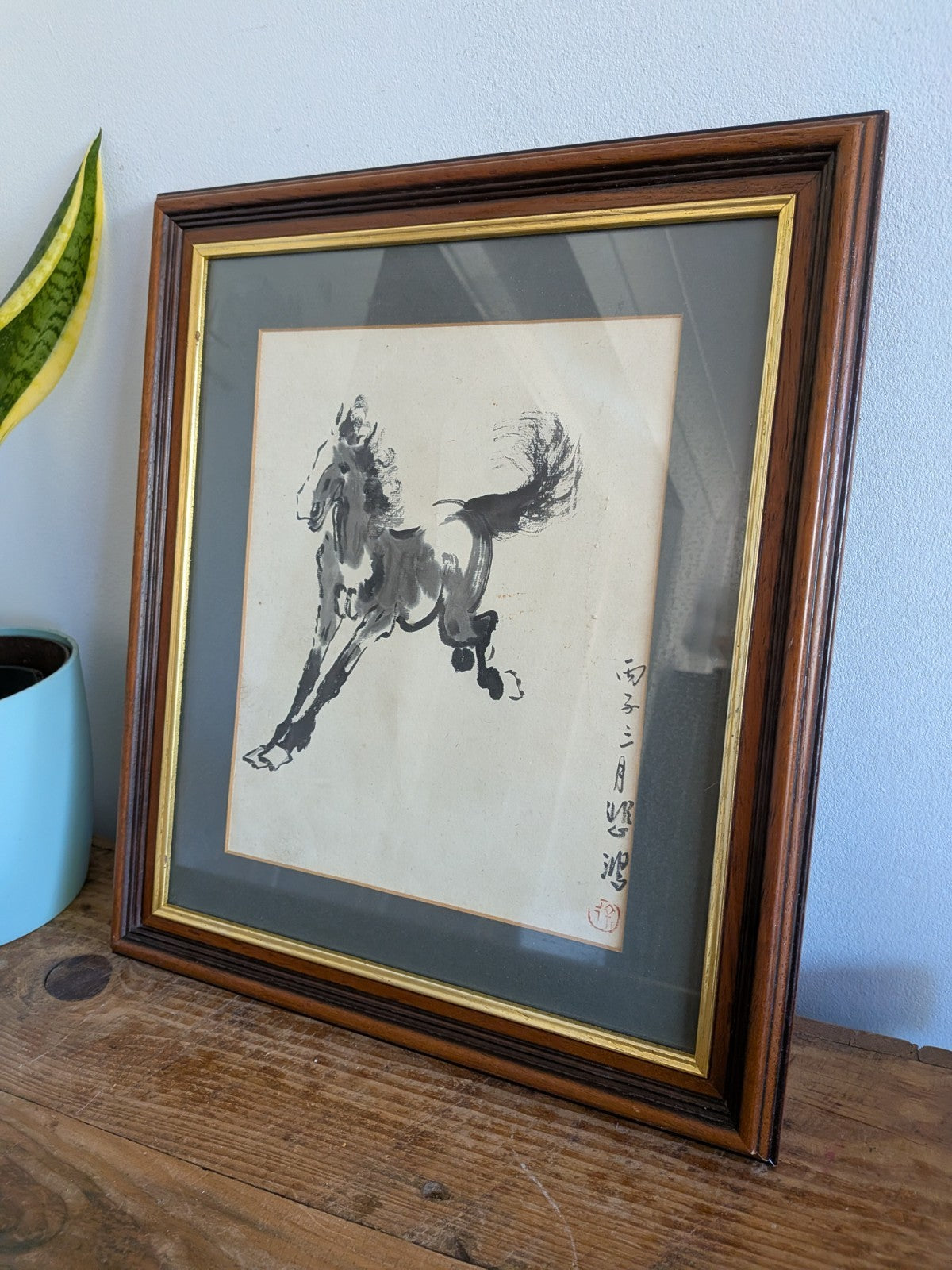 XU BEIHONG 徐悲鴻 Painting 'Horse' Collectible Chinese Art Asian Ink Frame Vintage 