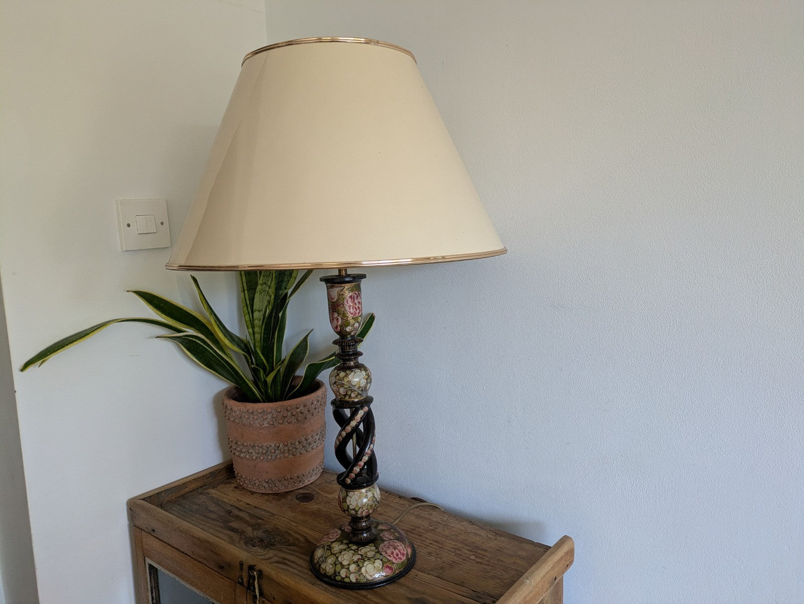 19th C Lamp Vintage Kashmiri Indian Lacquer Papier Mache Gilded Flower Cloisonne