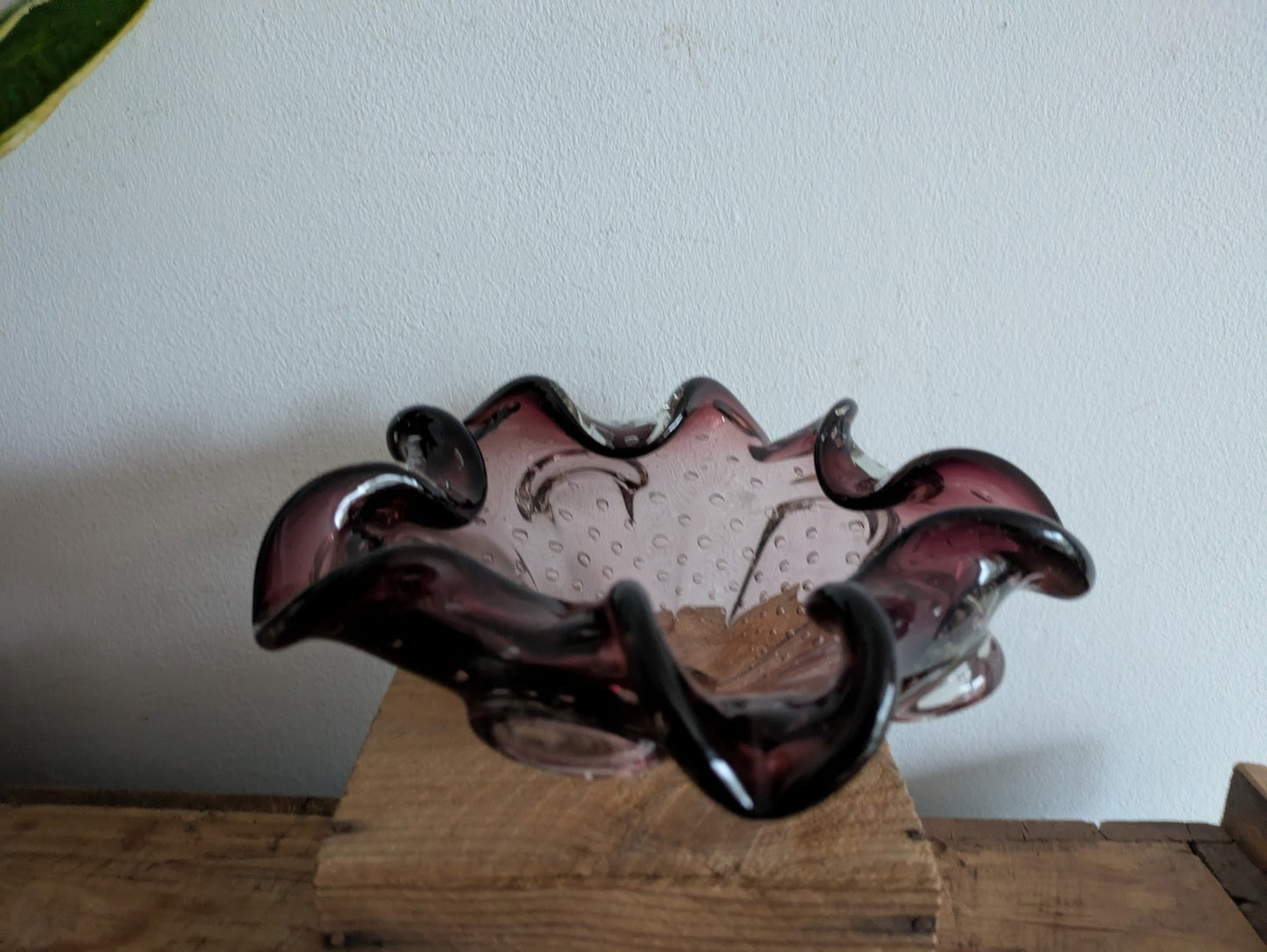 Vtg Murano Art Glass Amethyst Purple Bullicante Controlled Bubble Ashtray Bowl