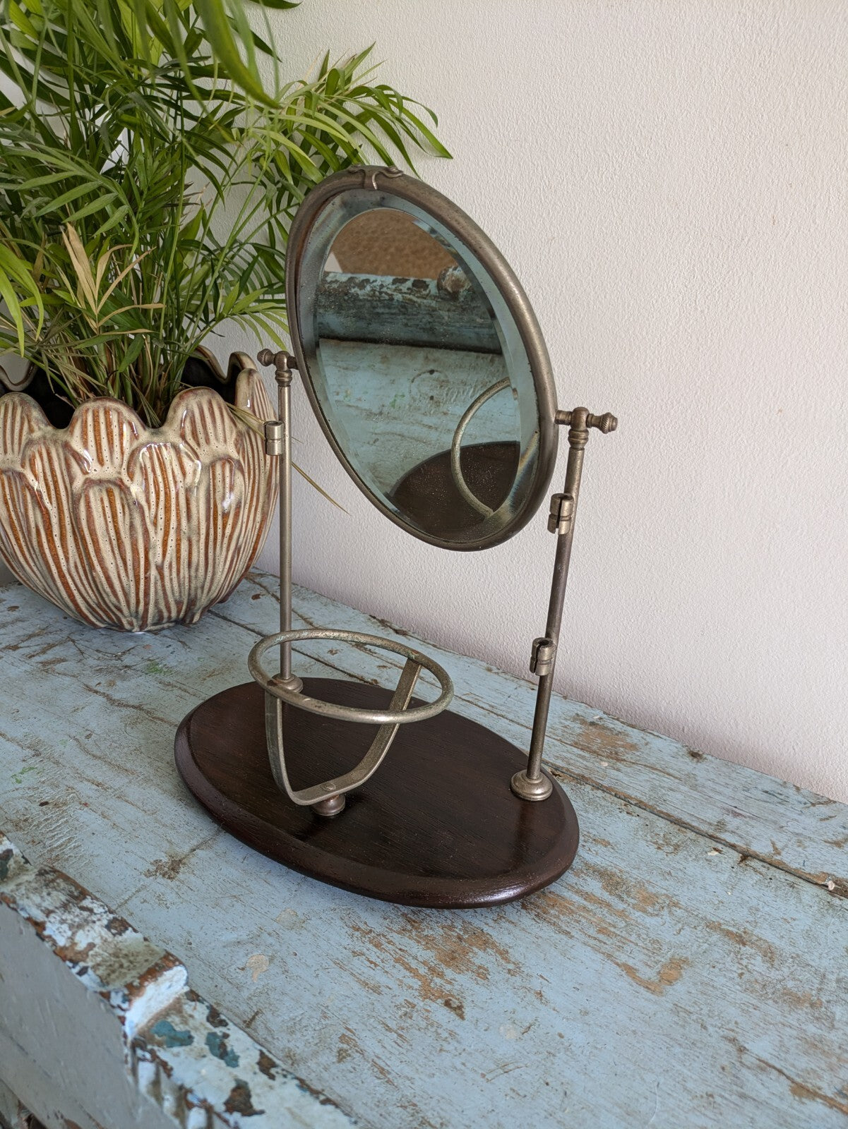 Vtg Art Deco Shaving Barber Mirror Tilt Barber Haircuts Antique 1920s 30s Stand 