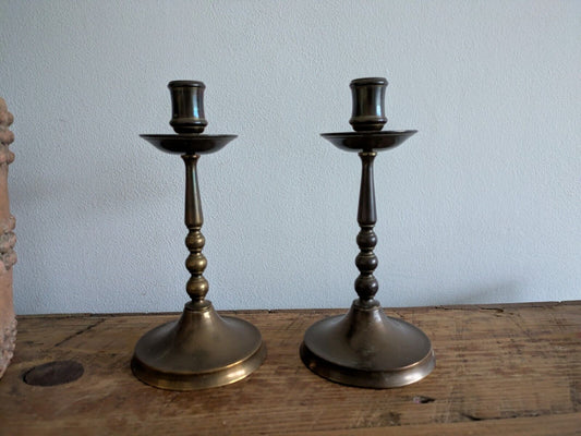 Pair Of Vintage Indian Brass Candle Holders Candle Sticks Set Two Prop Mantle
