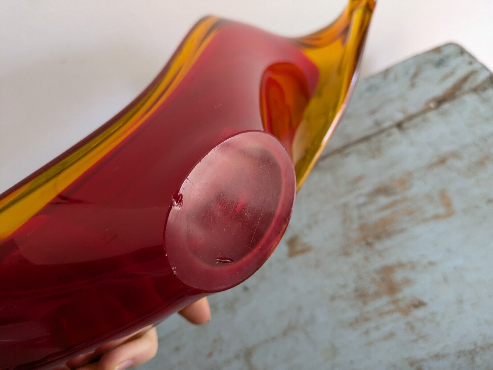 Viartec Murano Style Selenium Red And Orange Spanish Glass Sculpture UV Glow Vgc