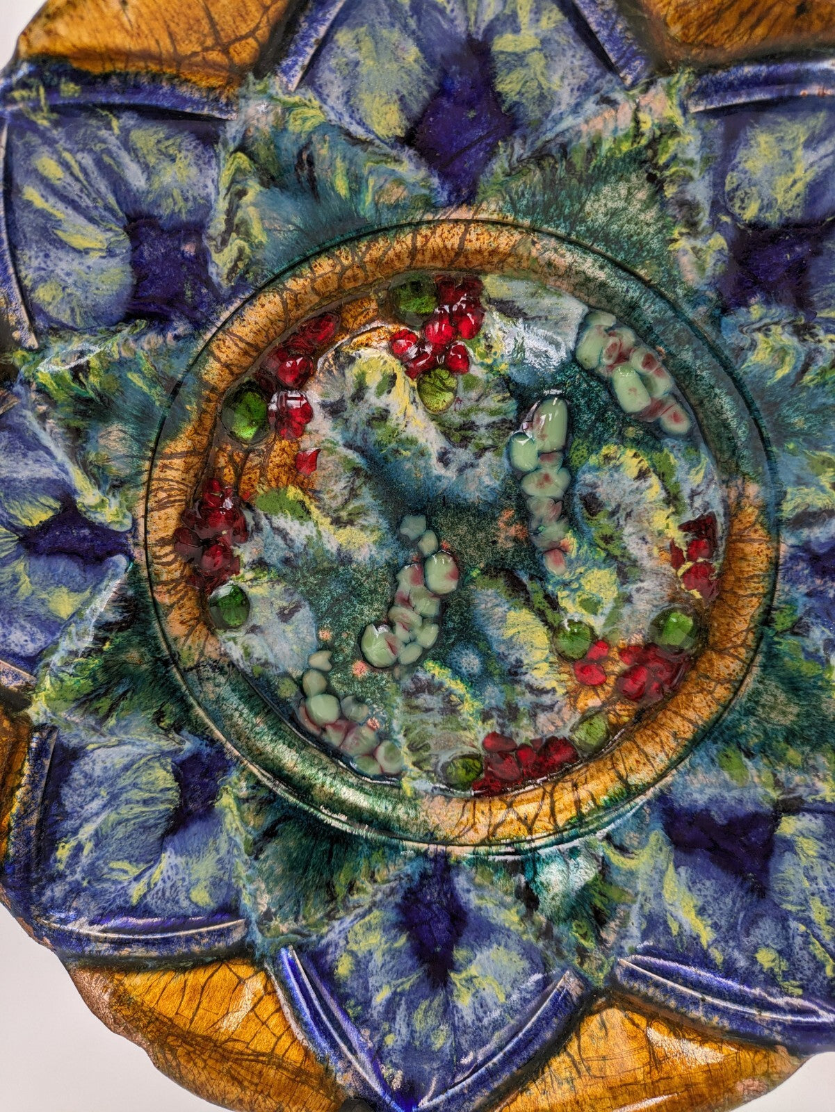 J Capó Enamel Painted Esmaltes Copper plate Dish Studio Art Signed Vgc XL 1960s