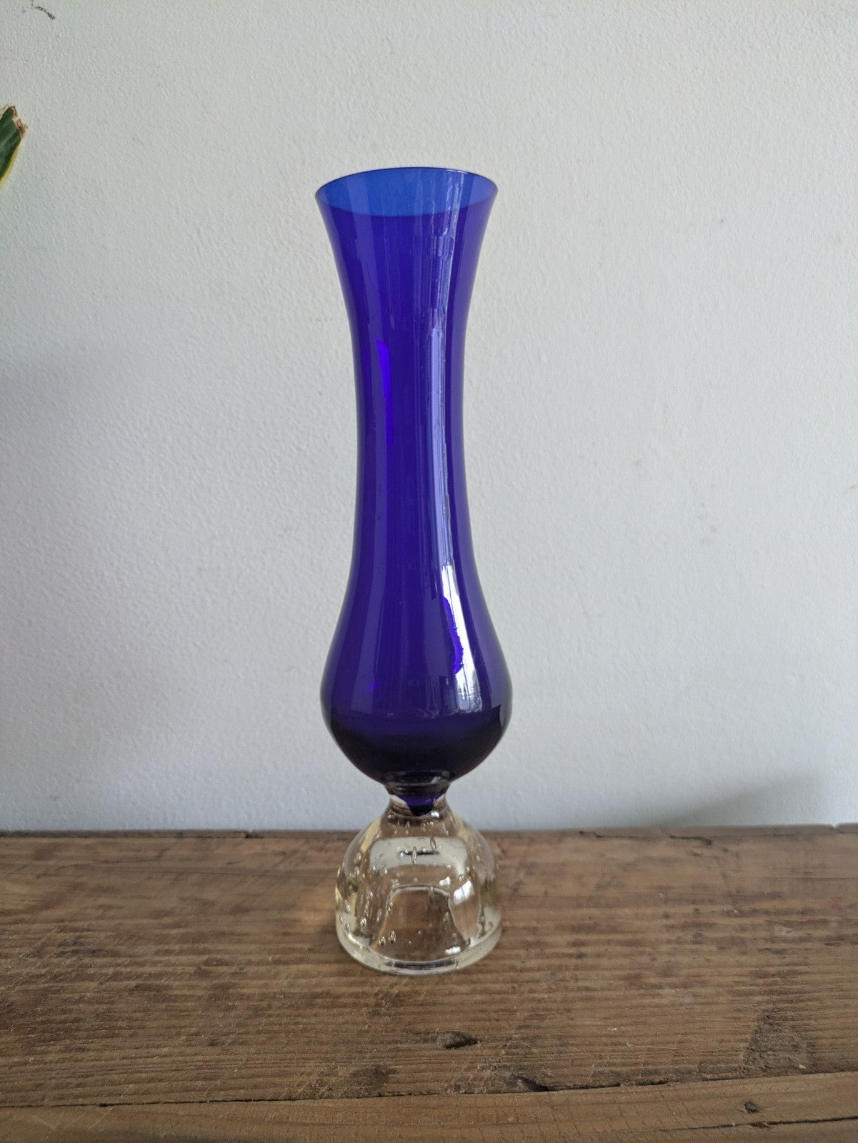 Cobalt Blue / Clear Glass Bubble Flower Stem Bud Vase Vintage Retro Mid Century 