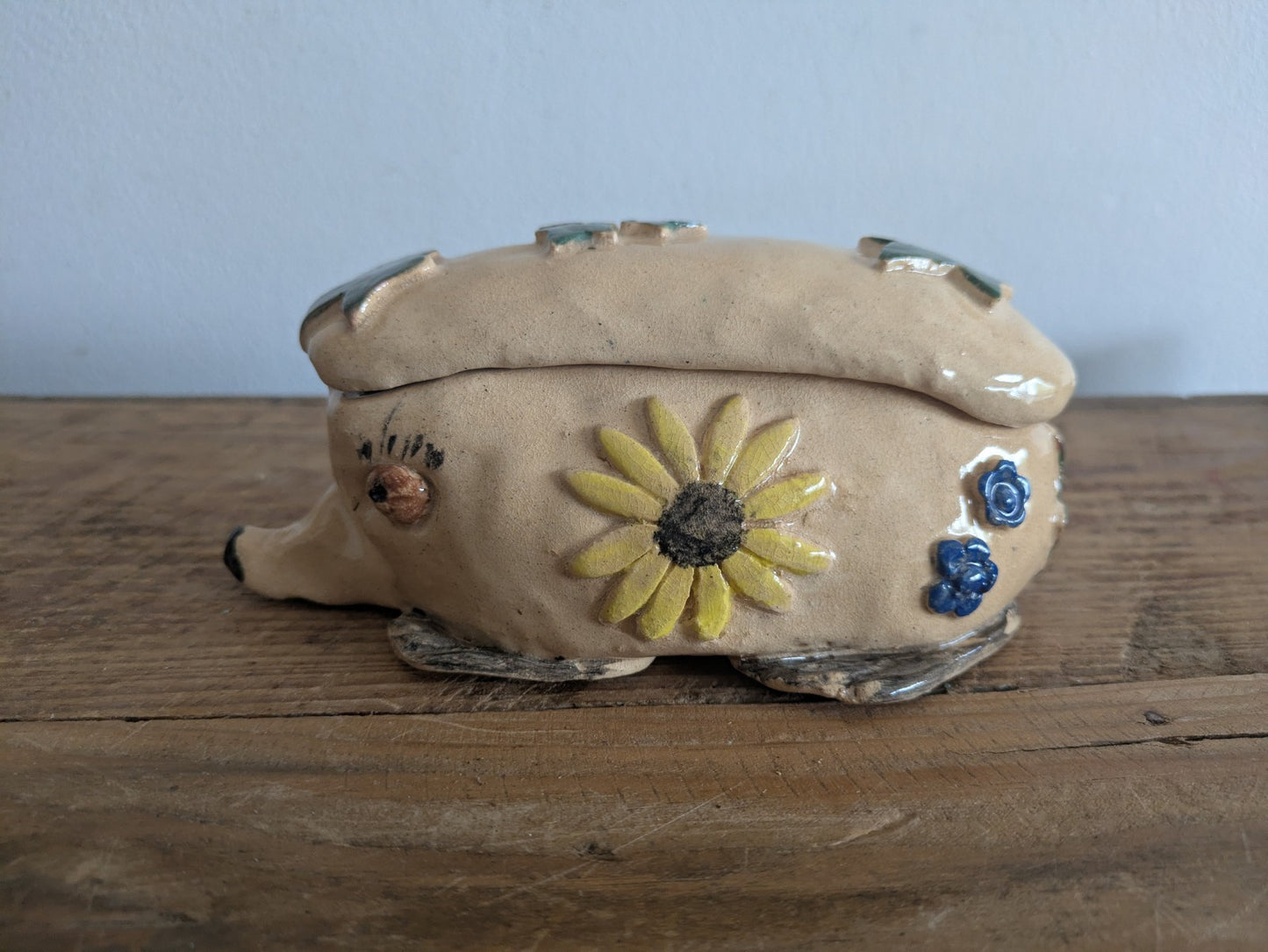 Hedgehog Artist Pottery Figure Ornamet Pot Handmade Moneybox Trinket Box Flower