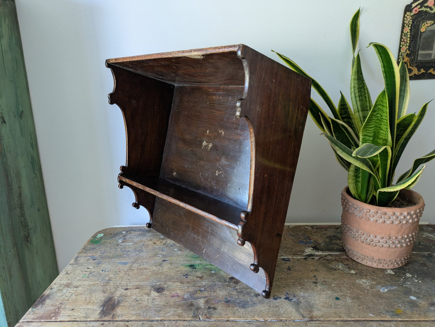 Antique English Oak Gothic Ecclesiastic Georgian Wall Shelf Shelves Waterfall