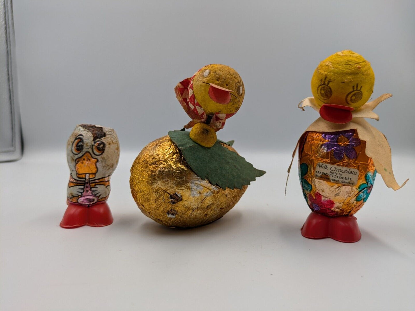 4x Vtg Chocolate Confectionary Shop Display Sarotti Chick Easter Bird Parrot Old