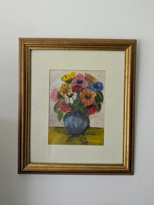 Acrylic Painting Floral Bouquet Picture Framed Vintage Still Life Signed Art 