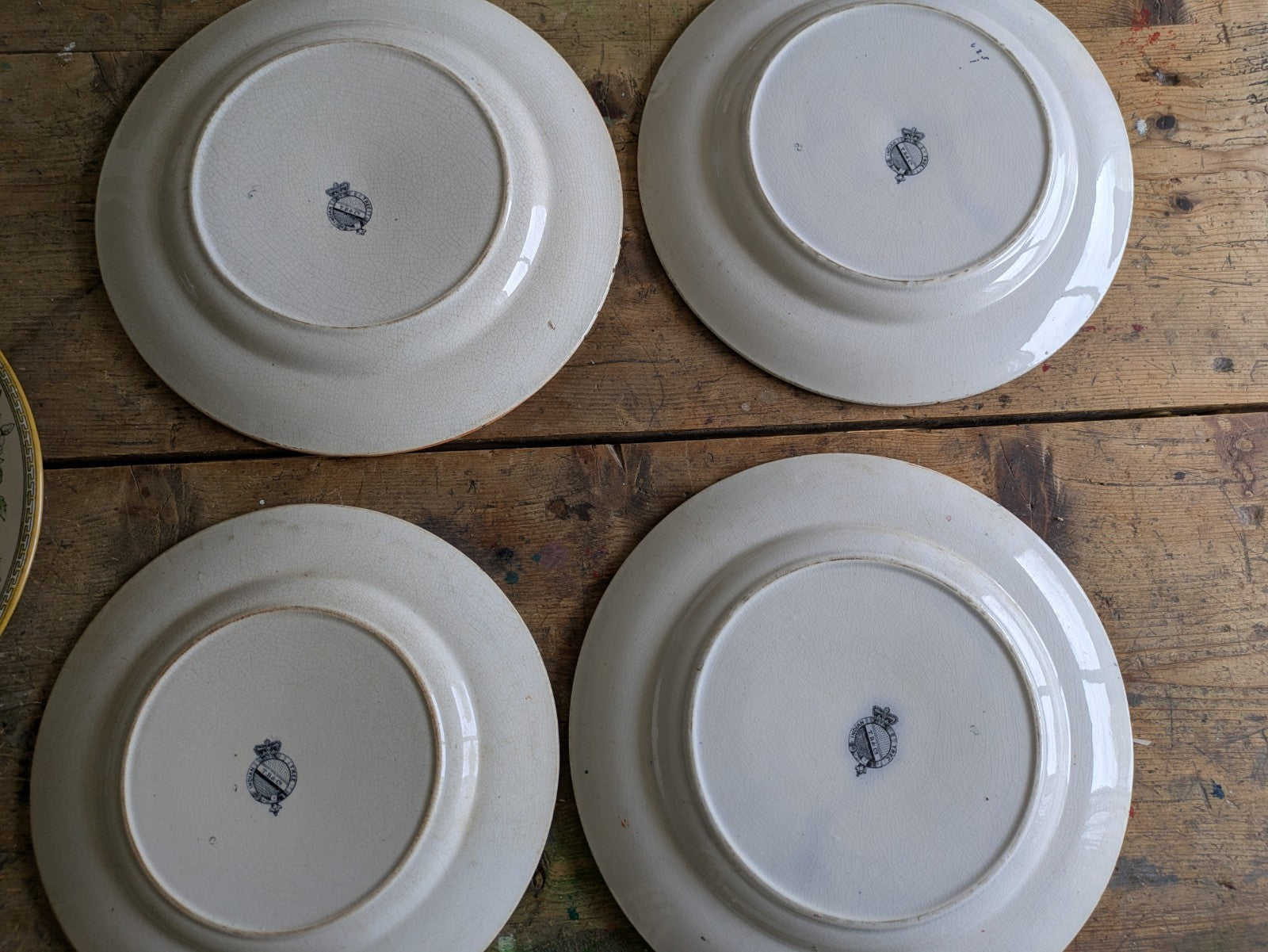 4 1860's Thomas Booth & Co Indian Tree Plates & 1x Wedgwood Plate Antique VTG 