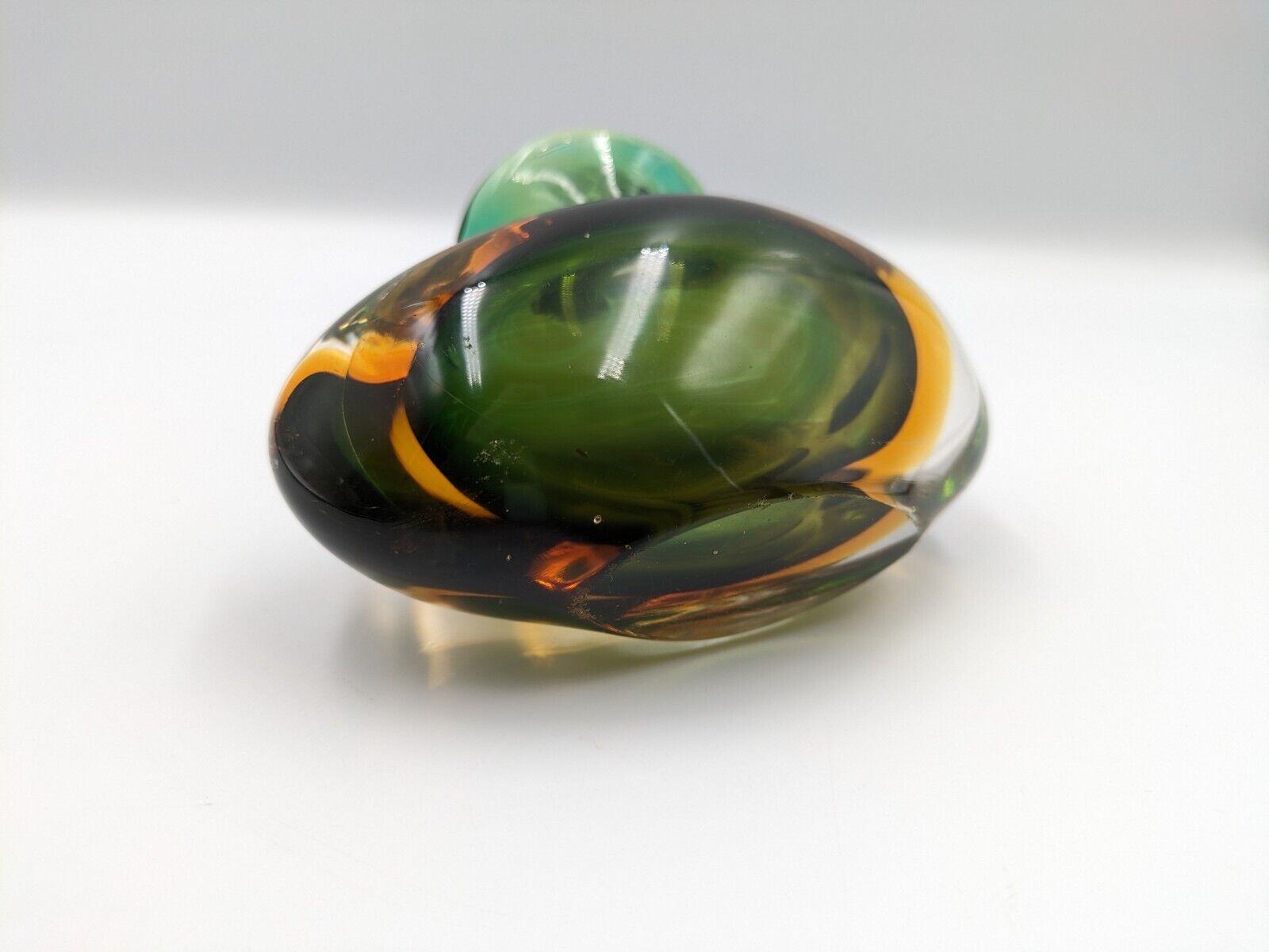 Murano Sommerso Hand Blown Art glass Green Amber Cased Italian perfume Bottle UV
