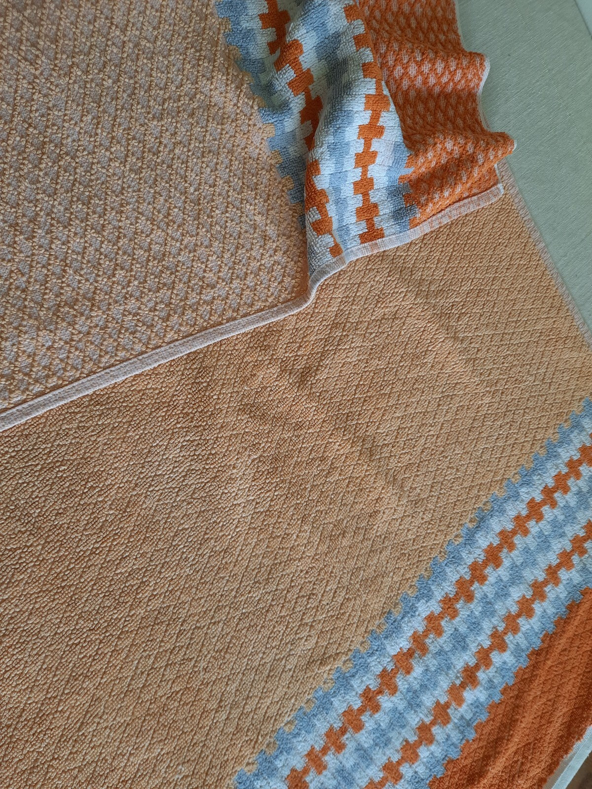 1 Vintage Towel Orange Retro Hand bathroom prop Midcentury Cotton Check Mcm old 