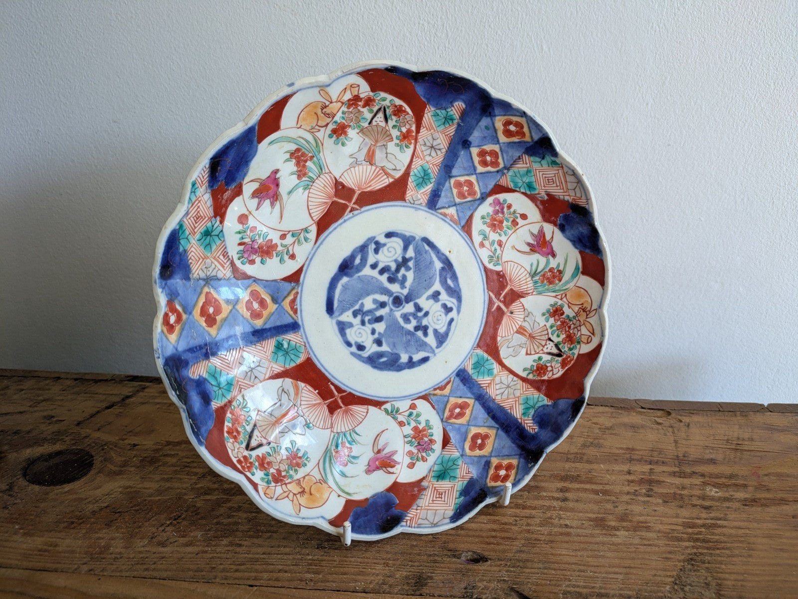 Antique Japanese Imari Decorative Plate Porcelain Flower Rabbit Geisha Painted