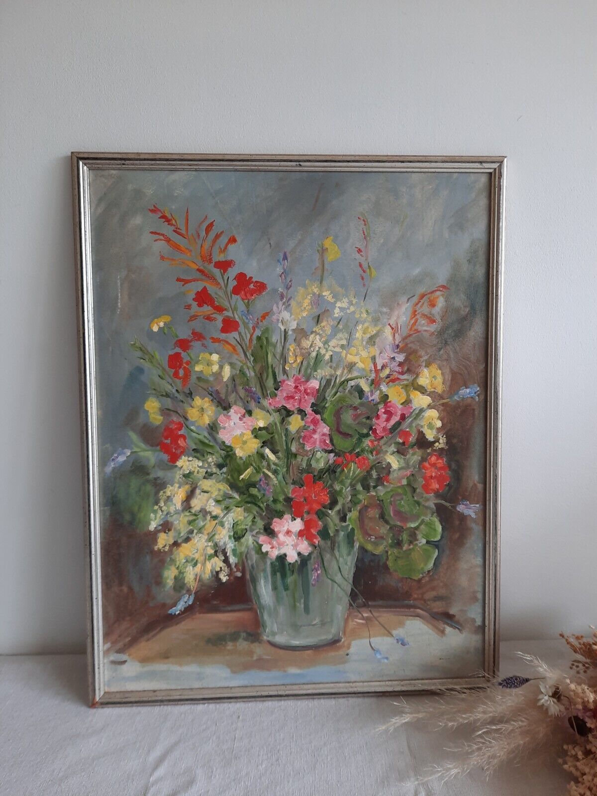 Original Painting Floral Bouquet Picture frame vintage Shabby Chic Still Life
