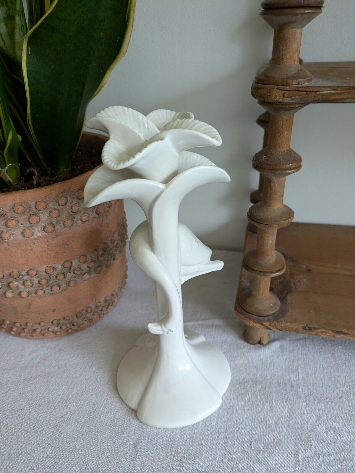RARE Retro 1980's FITZ & FLOYD JAPAN Flamingo PORCELAIN Candle Holder White Old
