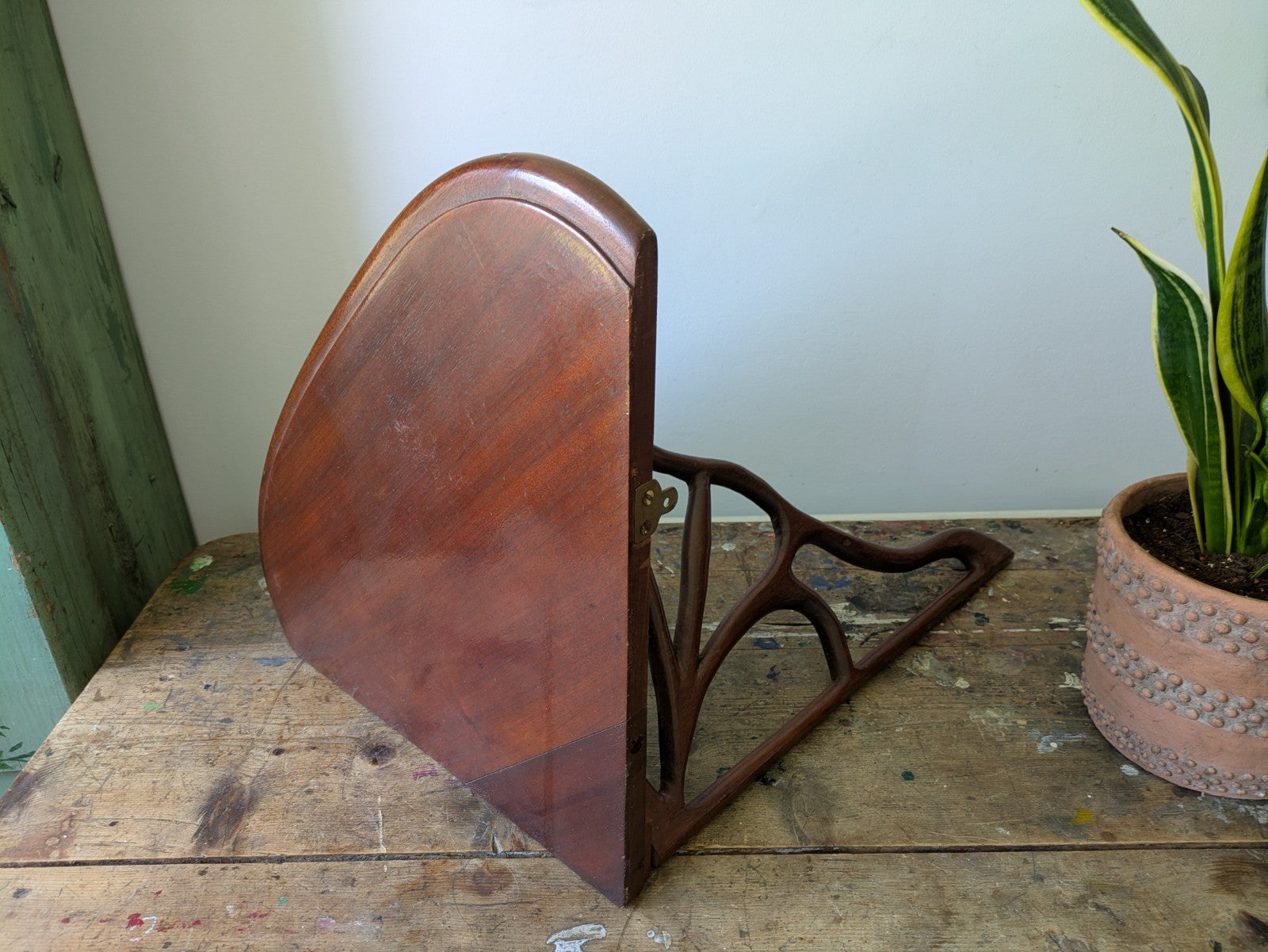 Antique Mahogany Art Nouveau C1890 Hanging Corner Shelf Wood Scroll Victorian 