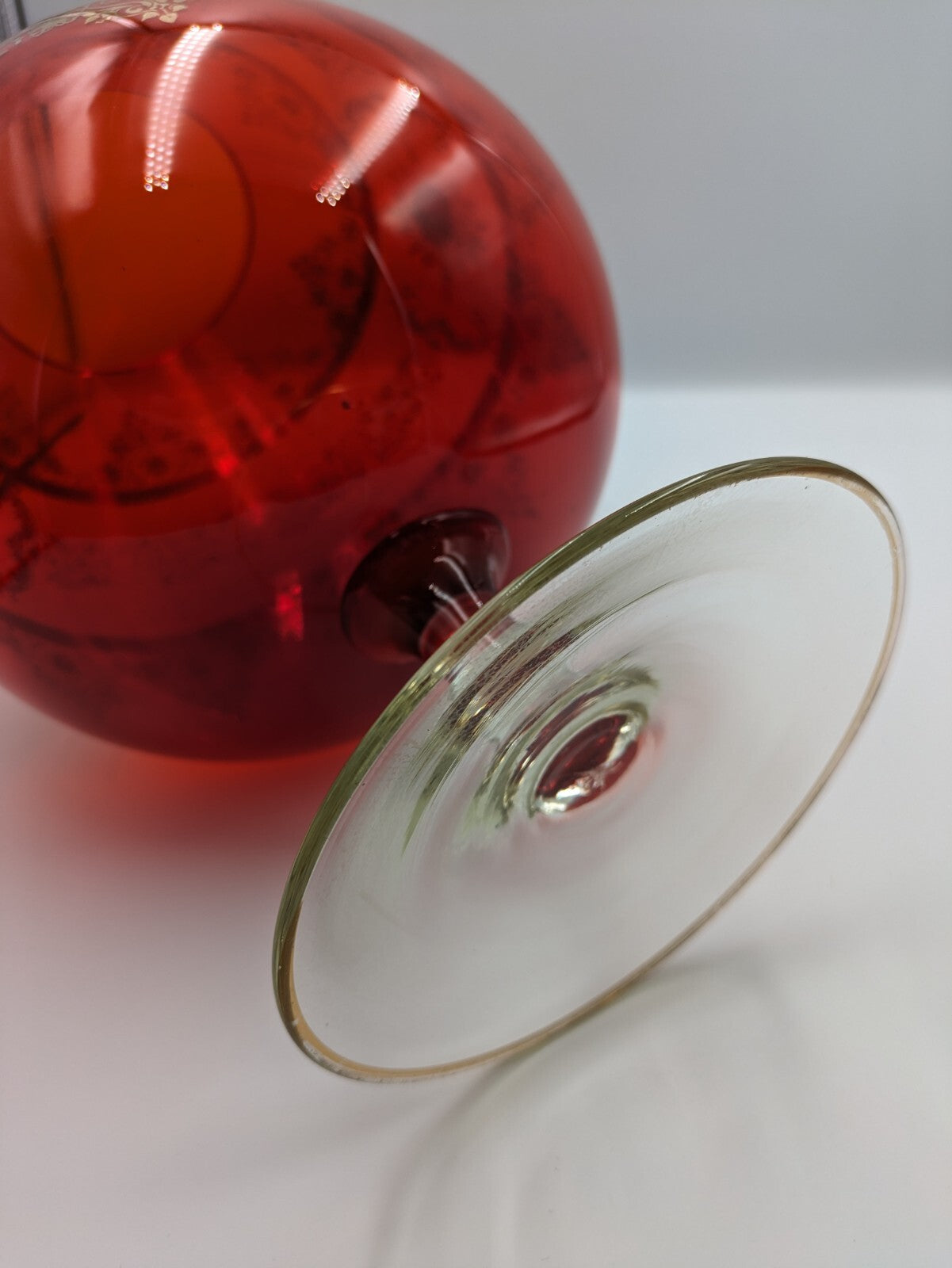 Vtg Cameo Venetian Ruby Gilt Gold Murano Glass Applied Gems Vase Snifter Brandy