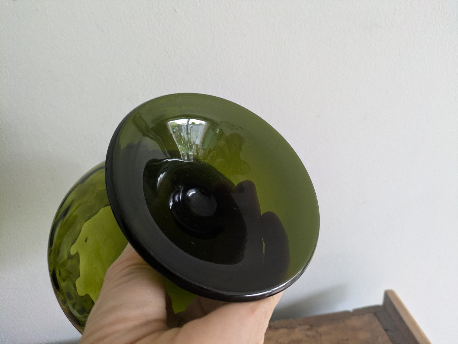 MCM Empoli Italian Brandy Snifter Green Diamond Optic Vase Hand-blown Stubby 