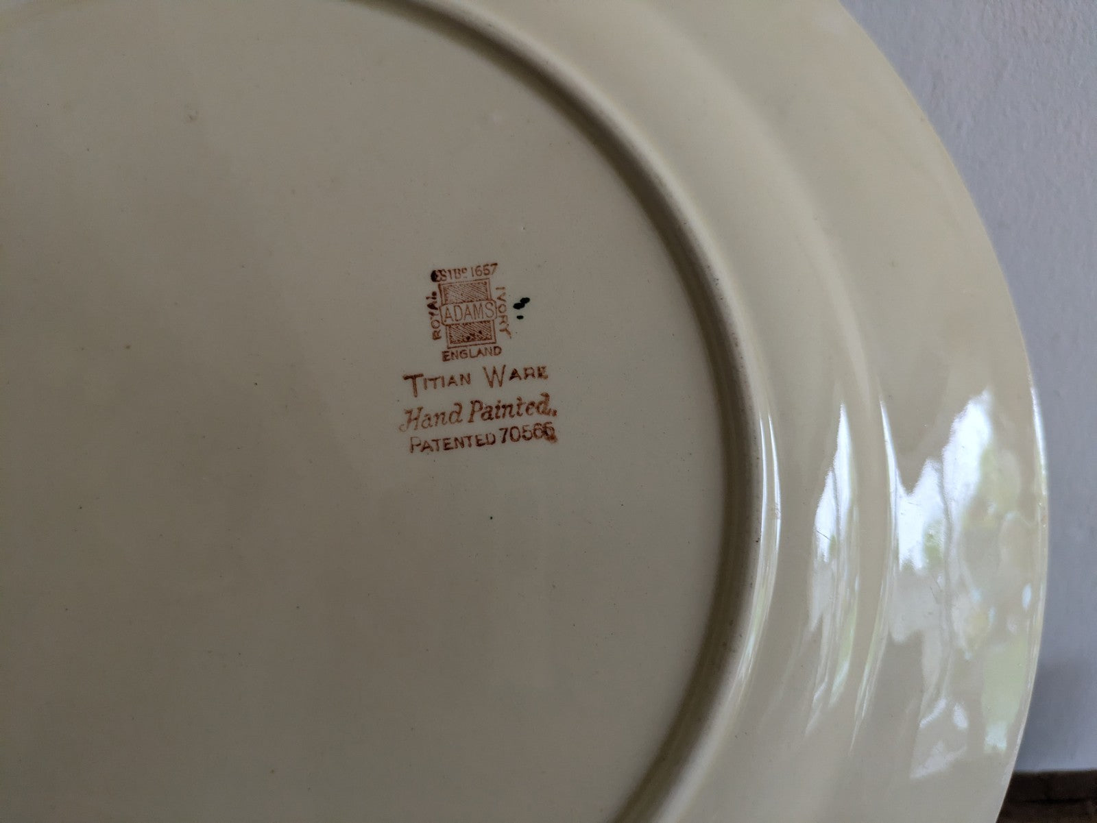Royal Adams Ivory Titian Ware Dinner Plate Hand Painted Foliage Border Floral!!