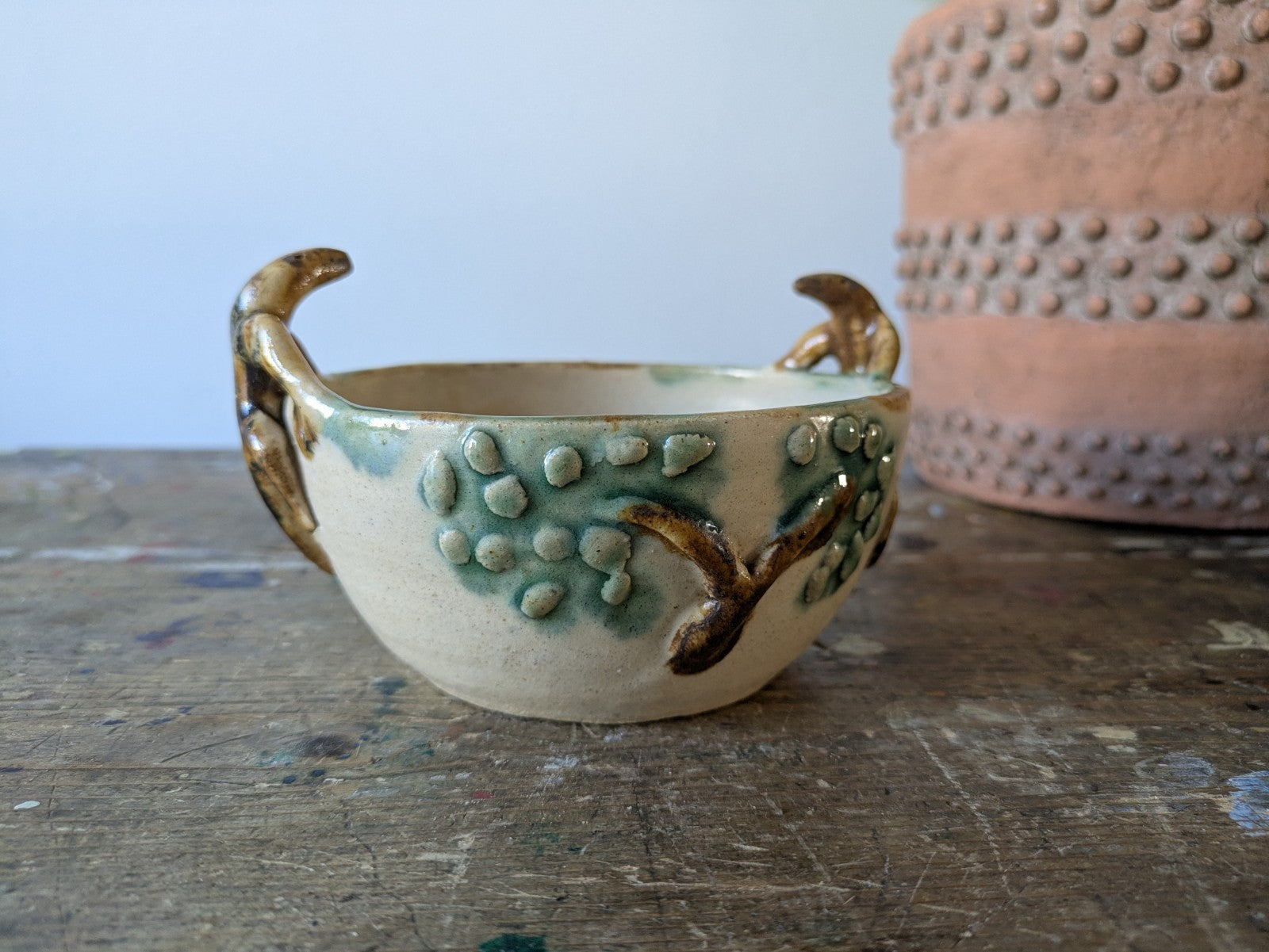 Ethnic Reptile Lizard Pottery Bowl Boho Hippy Zimbabwe Africa Dish Ooak VTG Old