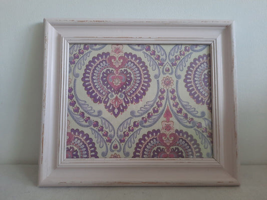 Retro picture Frame Wallpaper Sample gift framed Pink 60s 70s Vtg Floral Decor!