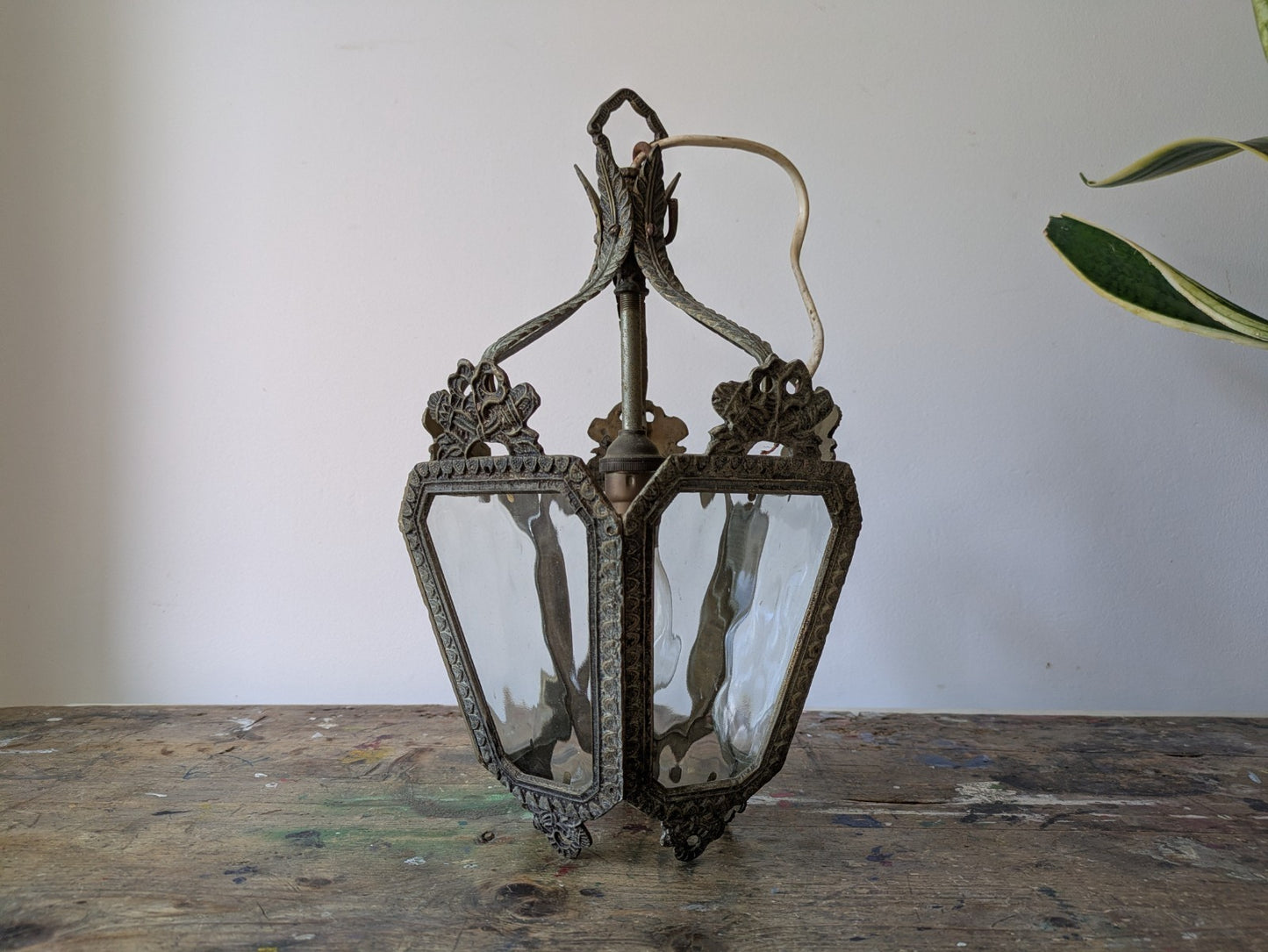 Vintage Antique French Rococo Style Brass Hall Lantern Pendant Ceiling Light Vgc