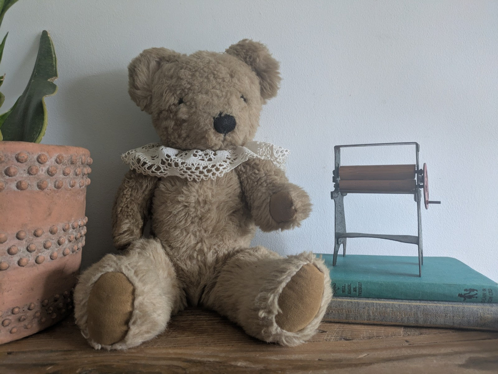 Old Vintage Teddy Bear Plush Soft  Articulated Jointed Toy Collar Prop Vgc Large