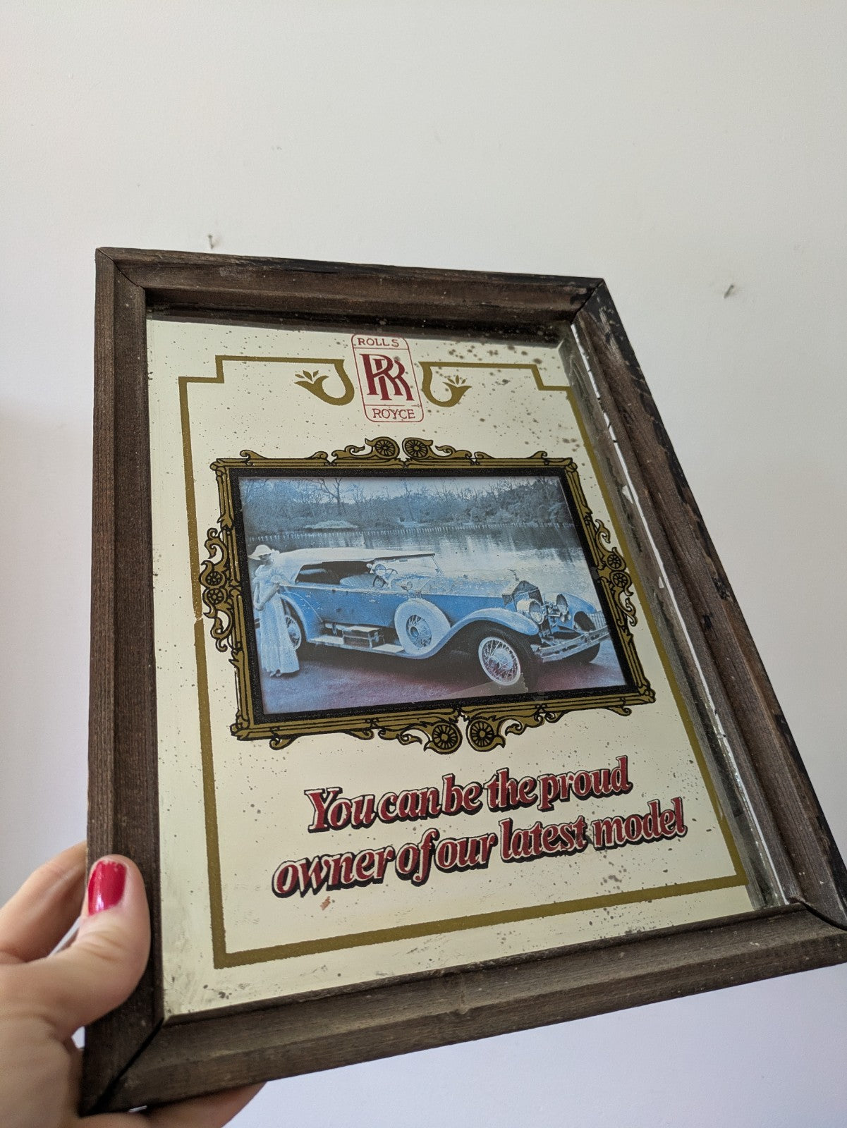 Rolls Royce Advertising Mirror Latest Model Owner Pub Car Automotive Picture Vtg