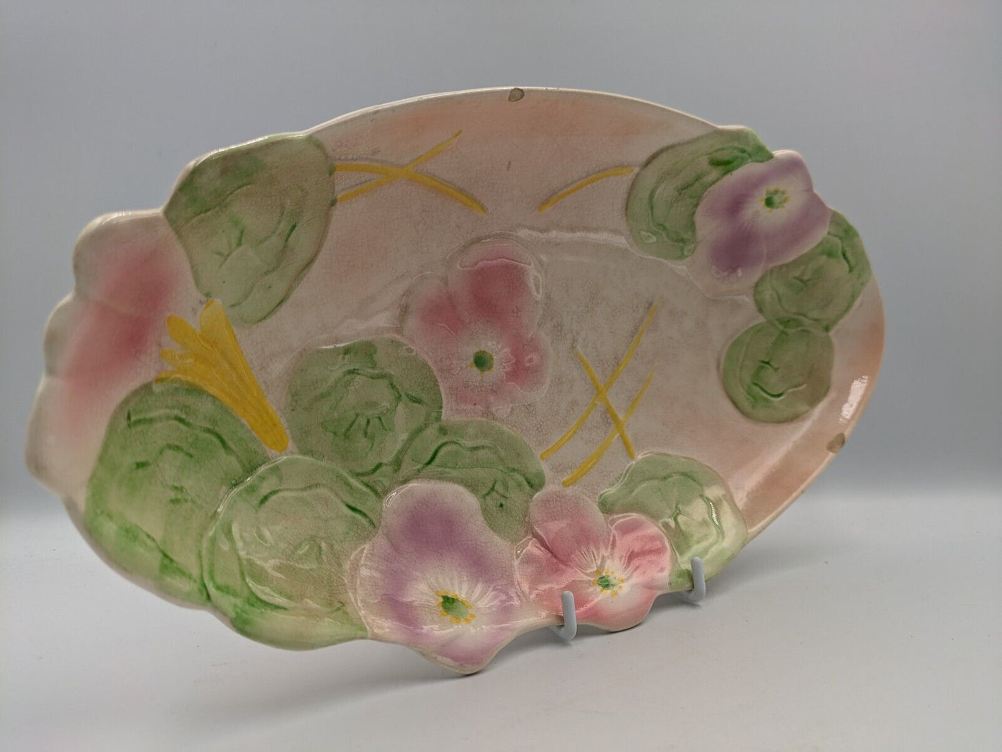 Art Deco 40s Vintage Ceramic Avon Ware Oval Serving Plate Floral Dish Relish 