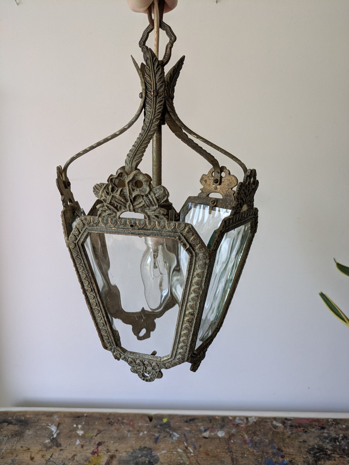 Vintage Antique French Rococo Style Brass Hall Lantern Pendant Ceiling Light Vgc